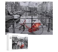 Puzzle Per Adolescenti 300 PCS Amsterdam Canal with Red Bicycle Puzzle Divertenti Da Assemblare, Modelli, Regali Unici Per Compleanno E Natale 300 PCS