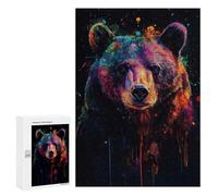 Puzzle Per Adolescenti 300 PCS Bear in Neon Splatter Puzzle Per Adulti Giochi Rilassanti Analisi E Logica Divertimento Attività A Casa, 300 PCS