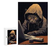 Puzzle Per Adolescenti 300 PCS Cat Sits at The Computer Puzzle Per Adulti Gioco Rompicapo Difficile Difficile Unico Compleanno E Regali 300 PCS