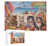 Puzzle Per Adolescenti 300 PCS Cats on A Tropical Beach Puzzle Per Adulti Giocattolo Decorazione Da Parete Vacanza A Casa Passatempo Per Compleanno, Natale 300 PCS