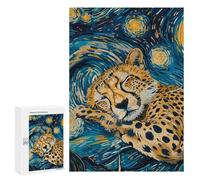 Puzzle Per Adolescenti 300 PCS Cheetah Sleeping in Starry Night Style Puzzle Per Adulti, Gioco Rompicapo, Decorazione Perfetta, Divertimento A Casa, Attività, 300 PCS