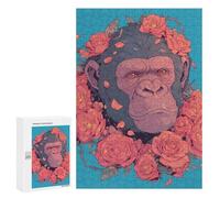 Puzzle Per Adolescenti 300 PCS Chimpanzee with Roses Digital Art Puzzle Per Adolescenti Sfida Difficile Allena La Tua Mente E Le Tue Mani Rompicapo Giochi Per Famiglie 300 PCS