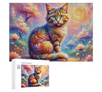 Puzzle Per Adolescenti 300 PCS Colorful Fantasy Cat Landscape Puzzle Divertenti Da Assemblare, Modelli, Regali Unici Per Compleanno E Natale 300 PCS