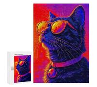 Puzzle Per Adolescenti 300 PCS Cool Neon Cat with Sunglasses Puzzle Giocattolo Decorazione Da Parete Decorazione Per La Casa Regali Unici Di Compleanno E Natale 300 PCS