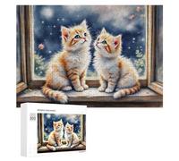 Puzzle Per Adolescenti 300 PCS Cute Cats Window View Puzzle Per Adulti Gioco Rompicapo Difficile Difficile Unico Compleanno E Regali 300 PCS