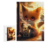 Puzzle Per Adolescenti 300 PCS Cute Fox Drinking Boba Tea Puzzle Giocattolo Decorazione Da Parete Decorazione Per La Casa Regali Unici Di Compleanno E Natale 300 PCS