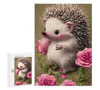 Puzzle Per Adolescenti 300 PCS Cute Hedgehog with Pink Roses Puzzle Per Adolescenti Giocattoli Antistress Assemblaggio Di Modelli Regali Unici Per Compleanno E Natale 300 PCS
