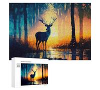 Puzzle Per Adolescenti 300 PCS Deer in The Forest at Sunset Puzzle, Gioco Rompicapo, Regalo Di Compleanno, Attività Divertenti Da Fare A Casa, 300 PCS
