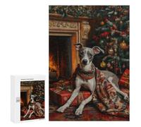 Puzzle Per Adolescenti 300 PCS Dog Christmas Portrait by Fireplace Greyhound in Sweater Puzzle Per Adulti, Gioco Rompicapo, Decorazione Perfetta, Divertimento A Casa, Attività, 300 PCS