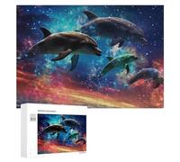 Puzzle Per Adolescenti 300 PCS Dolphins in Cosmic Waters Puzzle, Gioco Rompicapo, Regalo Di Compleanno, Attività Divertenti Da Fare A Casa, 300 PCS