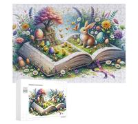 Puzzle Per Adolescenti 300 PCS Easter Bunny Book Garden Puzzle Per Adulti Giocattolo Decorazione Da Parete Taglio Di Precisione Gioco Stimolante Regali 300 PCS