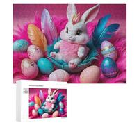 Puzzle Per Adolescenti 300 PCS Easter Bunny with Colorful Eggs Puzzle Per Adolescenti Giocattoli Antistress Assemblaggio Di Modelli Regali Unici Per Compleanno E Natale 300 PCS