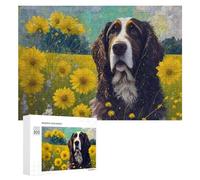 Puzzle Per Adolescenti 300 PCS Floral Field with Dog Puzzle Divertenti Da Assemblare, Modelli, Regali Unici Per Compleanno E Natale 300 PCS