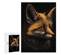 Puzzle Per Adolescenti 300 PCS Fox Black Gold Puzzle Per Adulti Gioco Rompicapo Difficile Difficile Unico Compleanno E Regali 300 PCS