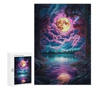 Puzzle Per Adolescenti 300 PCS Full Moon Over Lake Puzzle Per Adulti Giochi Rilassanti Assemblaggio Di Modelli Interazione Genitore-figlio 300 PCS
