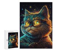 Puzzle Per Adolescenti 300 PCS Galactic Cat Glasses Art Print Puzzle Per Adolescenti Sfida Difficile Allena La Tua Mente E Le Tue Mani Rompicapo Giochi Per Famiglie 300 PCS