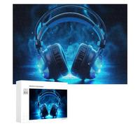 Puzzle Per Adolescenti 300 PCS Glowing Blue Headphones with Neon Lights Puzzle Per Adolescenti Giocattoli Antistress Assemblaggio Di Modelli Regali Unici Per Compleanno E Natale 300 PCS
