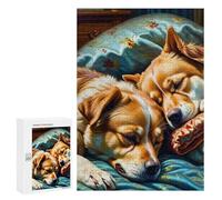 Puzzle Per Adolescenti 300 PCS Golden Retrievers Resting on Comfortable Bed Puzzle Per Adolescenti Sfida Difficile Allena La Tua Mente E Le Tue Mani Rompicapo Giochi Per Famiglie 300 PCS