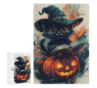 Puzzle Per Adolescenti 300 PCS Halloween Witch Black Cat Puzzle Per Adulti Giochi Rilassanti Assemblaggio Di Modelli Interazione Genitore-figlio 300 PCS