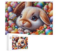 Puzzle Per Adolescenti 300 PCS Happy Easter Bunny Basket Puzzle, Gioco Rompicapo, Regalo Di Compleanno, Attività Divertenti Da Fare A Casa, 300 PCS