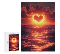 Puzzle Per Adolescenti 300 PCS Heart Sunset Over The Ocean Puzzle Per Adulti Gioco Rompicapo Assemblaggio Di Modelli Interazione Genitore-figlio 300 PCS