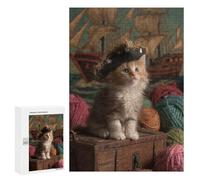 Puzzle Per Adolescenti 300 PCS Kitten Pirate on Treasure Chest Puzzle Per Adulti Giochi Rilassanti Sfida Difficile Attività Divertenti A Casa 300 PCS
