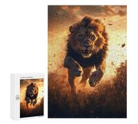 Puzzle Per Adolescenti 300 PCS Lion Running at Sunset Puzzle Per Adulti Giochi Rilassanti Sfida Difficile Attività Divertenti A Casa 300 PCS