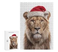 Puzzle Per Adolescenti 300 PCS Lion Wearing Christmas Santa Hat Puzzle Per Adulti Giochi Rilassanti Gara Di Velocità Manuale Sfida Da Completare 300 PCS