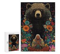 Puzzle Per Adolescenti 300 PCS Nature's Harmony Bear & Elderly Man in Flowers Puzzle Per Adolescenti Vacanza in Casa Passatempo Per Compleanno, Natale Divertimento in Famiglia E Serata Giochi 300 PCS