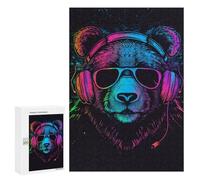 Puzzle Per Adolescenti 300 PCS Neon Bear Headphones Art Print Puzzle Per Adolescenti Sfida Difficile Allena La Tua Mente E Le Tue Mani Rompicapo Giochi Per Famiglie 300 PCS
