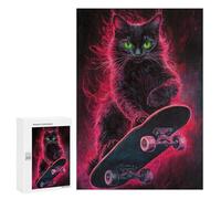 Puzzle Per Adolescenti 300 PCS Neon Skateboarding Cat Art Print -2 Puzzle Per Adolescenti Vacanza in Casa Passatempo Per Compleanno, Natale Divertimento in Famiglia E Serata Giochi 300 PCS