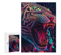 Puzzle Per Adolescenti 300 PCS Neon Tiger Roar Puzzles Per Adulti Rilassante Giochi Di Taglio Preciso Gioco Sfidante Regali 300 PCS