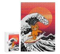 Puzzle Per Adolescenti 300 PCS Orange Cat Surfing Giant Wave Puzzle Per Adolescenti Giocattolo Decorazione Da Parete Ma Divertente E Umoristico Unico Compleanno E Regali 300 PCS