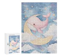 Puzzle Per Adolescenti 300 PCS Pink Whale on Moon Watercolor Art Puzzle Per Adolescenti Giocattolo Decorazione Da Parete Ma Divertente E Umoristico Unico Compleanno E Regali 300 PCS