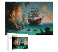 Puzzle Per Adolescenti 300 PCS Pirate Ship on Tropical Island Puzzle Per Adolescenti Giocattoli Antistress Assemblaggio Di Modelli Regali Unici Per Compleanno E Natale 300 PCS