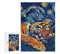 Puzzle Per Adolescenti 300 PCS Puzzle Sleeping Tiger in Starry Night Style Puzzle Per Adulti Gioco Per Famiglie Un'opera D'arte Per Compleanno, Natale 300 PCS