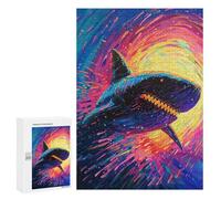 Puzzle Per Adolescenti 300 PCS Shark in Neon Galaxy Puzzle Per Adulti Gioco Rompicapo Assemblaggio Di Modelli Interazione Genitore-figlio 300 PCS