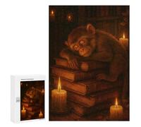 Puzzle Per Adolescenti 300 PCS Sleeping Monkey on Books with Candles Puzzle, Gioco Rompicapo, Regalo Di Compleanno, Attività Divertenti Da Fare A Casa, 300 PCS