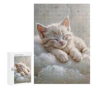 Puzzle Per Adolescenti 300 PCS Sleeping White Kitten on Clouds Puzzle Per Adolescenti Giocattolo Decorazione Da Parete Ma Divertente E Umoristico Unico Compleanno E Regali 300 PCS