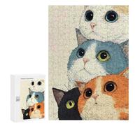 Puzzle Per Adolescenti 300 PCS Stack of Four Cute Cats Illustration Puzzle Per Adolescenti Giocattoli Fai Da Te Vacanze A Casa Passatempo Divertimento Attività A Casa, 300 PCS