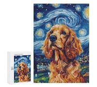 Puzzle Per Adolescenti 300 PCS Starry Night Cocker Spaniel Art Print -3 Puzzle Per Adolescenti Corsa Di Velocità Manuale Difficile E Impegnativo Gioco Divertente Per Tutta La Famiglia 300 PCS