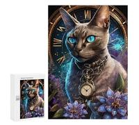 Puzzle Per Adolescenti 300 PCS Steampunk Cat with Pocket Watch Puzzle Divertenti Da Assemblare, Modelli, Regali Unici Per Compleanno E Natale 300 PCS