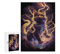 Puzzle Per Adolescenti 300 PCS Thundering Electric Cat Art Print Puzzle Per Adolescenti Migliora La Memoria Difficile Da Completare Gioco Impegnativo Giocattoli 300 PCS