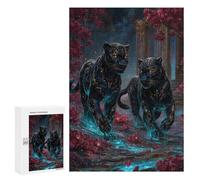 Puzzle Per Adolescenti 300 PCS Two Black Panthers in Floral Landscape Puzzle Per Adolescenti Giocattolo Decorazione Da Parete Ma Divertente E Umoristico Unico Compleanno E Regali 300 PCS