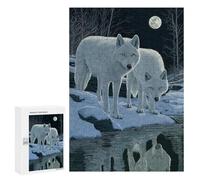 Puzzle Per Adolescenti 300 PCS Two White Wolves Under Moonlight Puzzle Per Adulti Giochi Rilassanti Decorazione Da Parete Ottimo Regalo Per I Giocatori 300 PCS