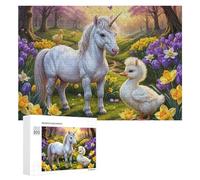 Puzzle Per Adolescenti 300 PCS Unicorn And Duckling in Spring Garden Puzzle Antistress Decorazione Per La Casa Regali Unici Per Compleanno E Natale 300 PCS