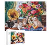 Puzzle Per Adolescenti 300 PCS Vintage Room with Kittens And Flowers Puzzle Per Adulti Giochi Rilassanti Decorazione Da Parete Ottimo Regalo Per I Giocatori 300 PCS