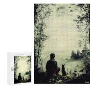 Puzzle Per Adolescenti 300 PCS Vintage Solitude - Man And Dog in Tranquil Nature Puzzle Per Adolescenti Giocattolo Decorazione Da Parete Ma Divertente E Umoristico Unico Compleanno E Regali 300 PCS