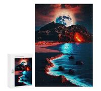 Puzzle per Adolescenti 300 PCS Volcano Beach at Moonlight Puzzle per Adulti Giochi Rilassanti Sfida Difficile Sfida Educativa 300 PCS