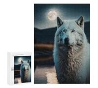 Puzzle Per Adolescenti 300 PCS White Wolf And The Moon Puzzle Per Adolescenti Giocattoli Antistress Assemblaggio Di Modelli Regali Unici Per Compleanno E Natale 300 PCS